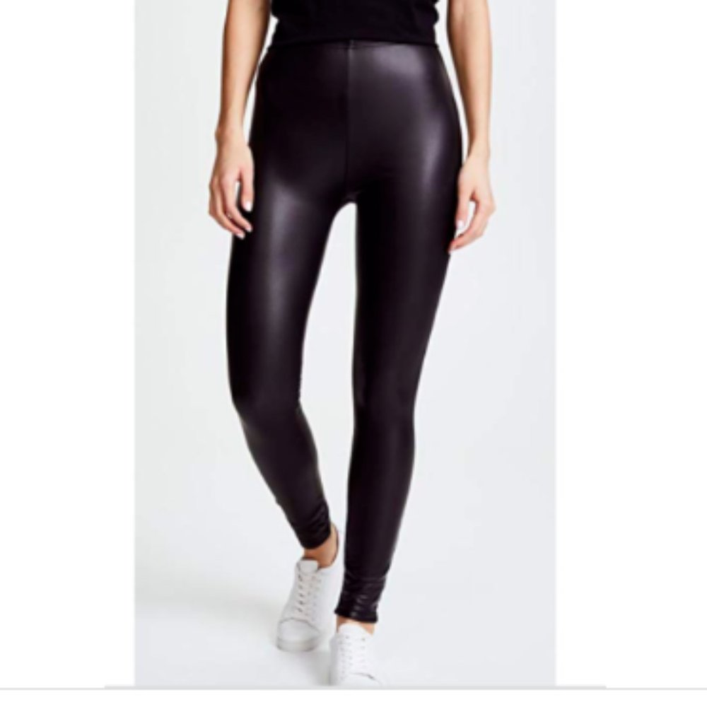 Revolve Plush Fleece Lined Faux Leather Leggings Small Black